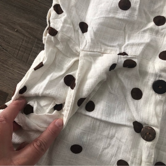 Monteau Lenin Blend Cream Brown Polkadot Jumpsuit Womem Size Xsmall - Picture 3 of 8